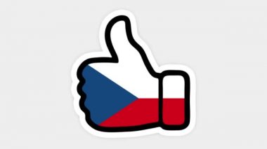 Çizim, animasyon şu şekilde, kalp, sohbet, başparmak Çek bayrağının görüntüsüyle yukarı doğru. Beyaz arkaplan