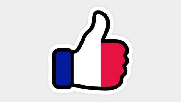Drawing, animation is in form of like, heart, chat, thumb up with the image of France flag . White background