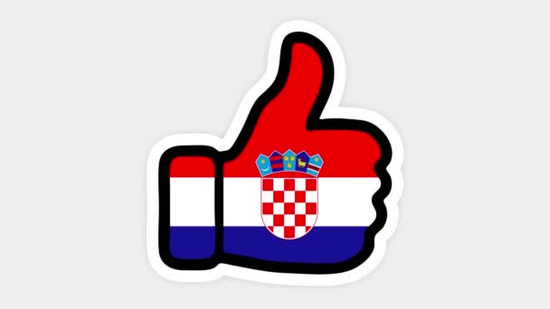 Rajz, animáció formájában, mint, szív, chat, hüvelykujj fel a kép a horvát zászló. Fehér háttér — Stock videók
