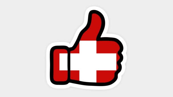 . Tekenen, animatie is in de vorm van, hart, chat, duim omhoog met het beeld van Zwitserland vlag. Witte achtergrond — Stockvideo