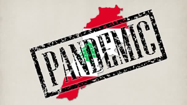 9 courtes vidéos. petits germes et virus se transforment en carte du pays libanais avec sa couleur drapeau. mains de médecin en gants médicaux bleus mettre des inscriptions, timbres, comme pandémie, quarantaine, virus, coronavirus — Video