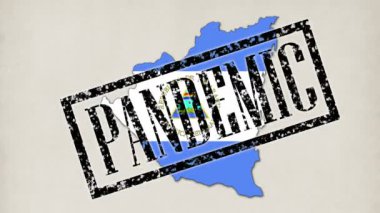 9 kısa video. Küçük mikroplar ve virüsler, bayrak renginde Nikaragua ülkesinin haritasına dönüşür. Doktor elleri mavi tıp eldivenlerine yazılar, pullar pandemik, karantina, virüs, koronavirüs...