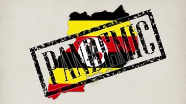 9 kısa video. Küçük mikroplar ve virüsler, bayrak renginde Uganda ülkesinin haritasına dönüşür. Doktor elleri mavi tıp eldivenlerine yazılar, pullar pandemik, karantina, virüs, koronavirüs...