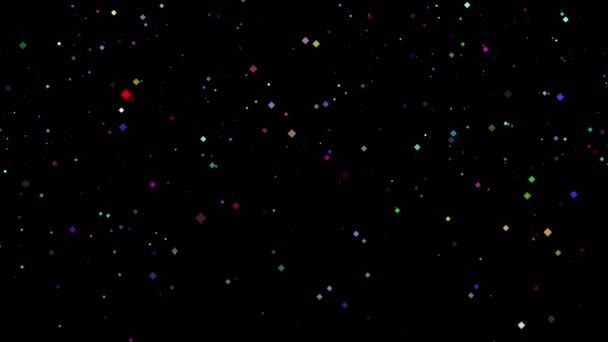 Fond magique festif abstrait. Twinkling particules de paillettes de couleur sous forme de losange tombant sur fond noir. Volant, scintillant particules de lumière, scintille 