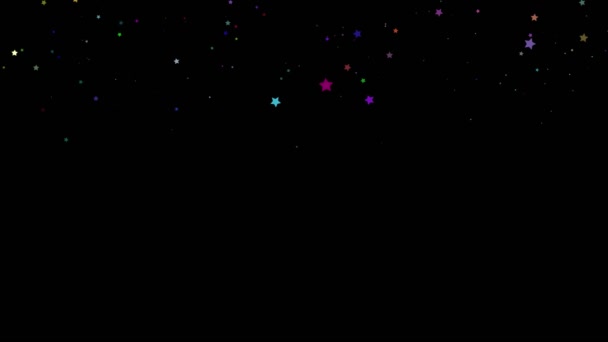 fond magique festif. Twinkling, scintillant, coloré, particules en forme d'étoile tombant sur fond noir. Volant, scintillant, particules en forme d'étoile scintillent, palpitant  .