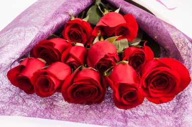 Beyaz arkaplanda kırmızı güller