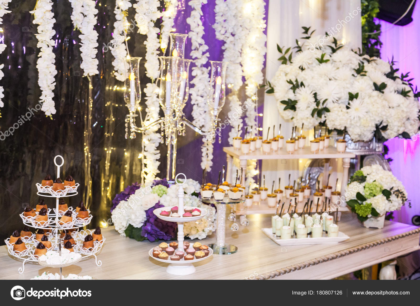 Delicious Wedding Reception Candy Bar Dessert Table Stock Photo