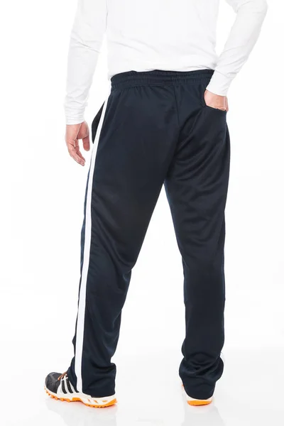 Czarny Sport Spodnie Białym Tle Odzież Sport — Zdjęcie stockowe