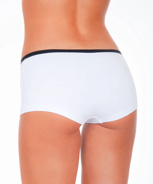 Close Mulheres Corpo Perfeito Calcinha Fundo Branco — Fotografia de Stock