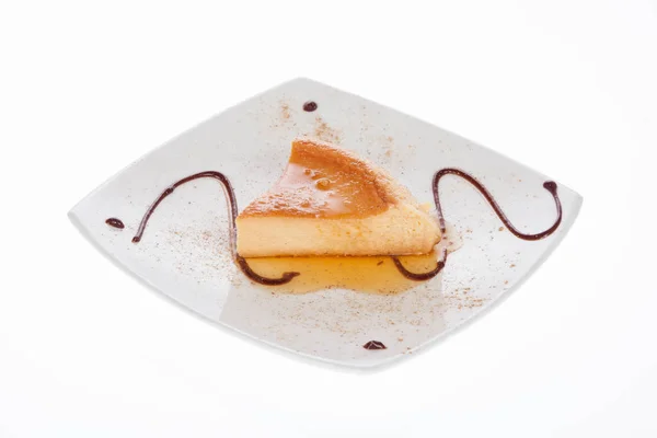 Dessert Portion Ostkaka Serveras Med Karamell — Stockfoto