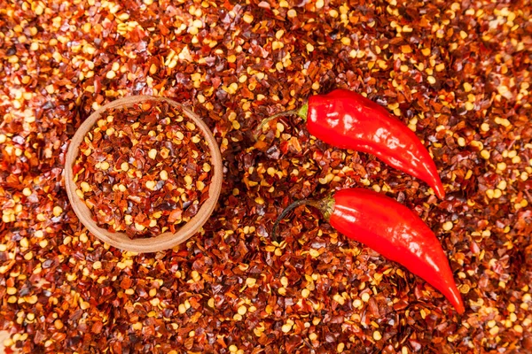 red pepper or cayenne pepper crushed with flakes scattered