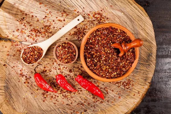 red pepper or cayenne pepper crushed with flakes scattered