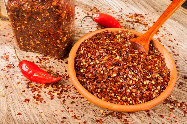 red pepper or cayenne pepper crushed with flakes scattered