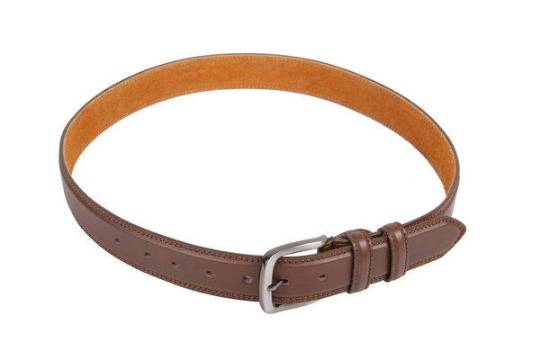 Brown leather belt; photo on white background