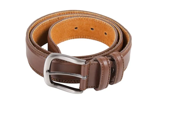 Brown Leather Belt Photo White Background — Stockfoto