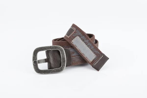 Moda Cinturón Tela Con Hebilla Metal Foto Sobre Fondo Blanco — Foto de Stock