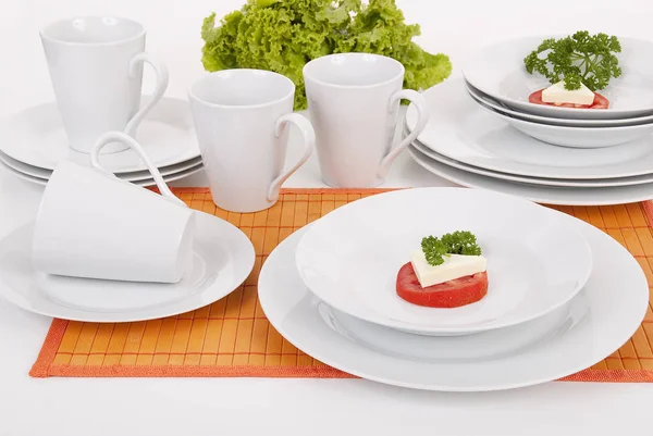 Set New White Plates Photo White Background — 스톡 사진