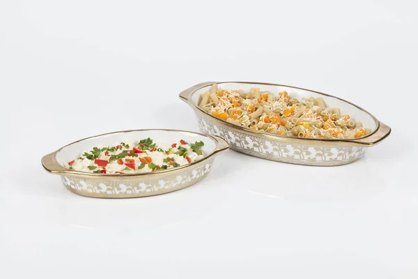 Glass Oven Tray White Background Food — Stock Photo, Image