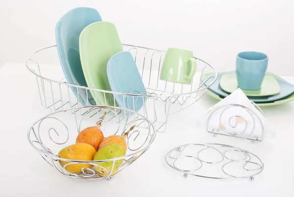 Cookware Set Dish Drainer Kitchen Utensils — Stock Photo, Image