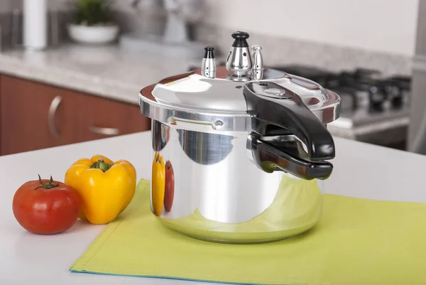 Double Valve Pressure Cooker White Background — Stock Photo, Image