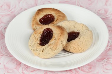Tasty butter cookies with jam point; homemade cookies.
