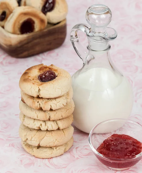 Tasty butter cookies with jam point; homemade cookies.