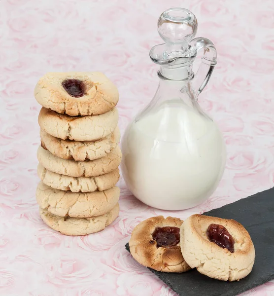 Tasty butter cookies with jam point; homemade cookies.