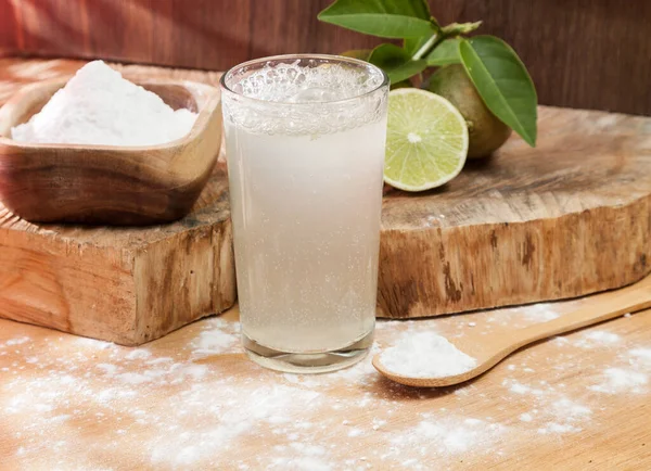 Bicarbonato Sódio Água Limão — Fotografia de Stock
