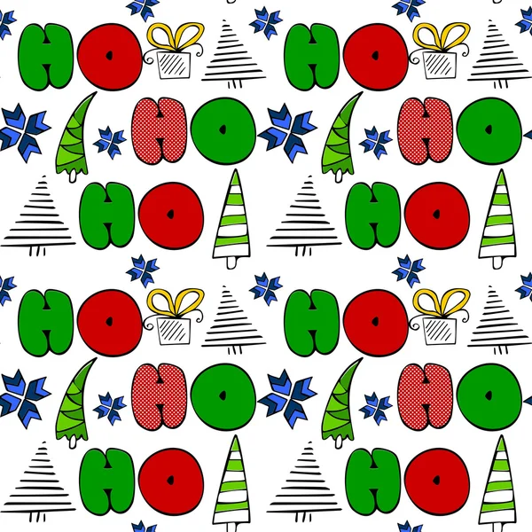 "Ho ho ho" sign doodle seamless pattern with doodle holiday symbol elements — Stock Vector