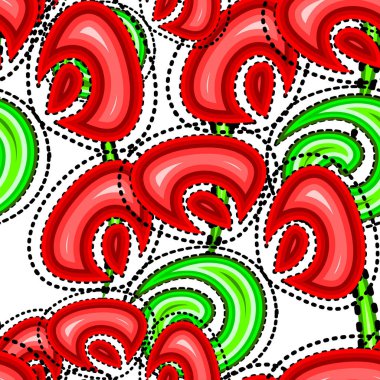 Doodle çiçek seamless modeli kırmızı çiçekli