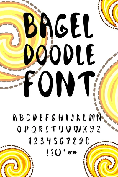 Bagel doodle fuente, dibujado a mano alfabeto Inglés . — Vector de stock