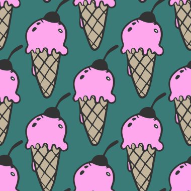 Dondurma Dikişsiz desen doku tatlı yeşil backg ile doodle