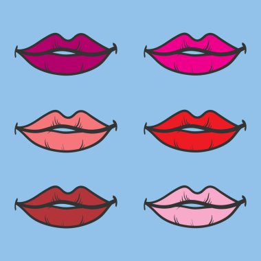 Resimde yeşil arka plan üzerinde renkli kırmızı dudaklar vektör