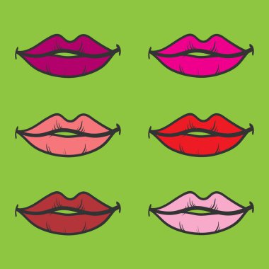 Resimde yeşil arka plan üzerinde renkli kırmızı dudaklar vektör