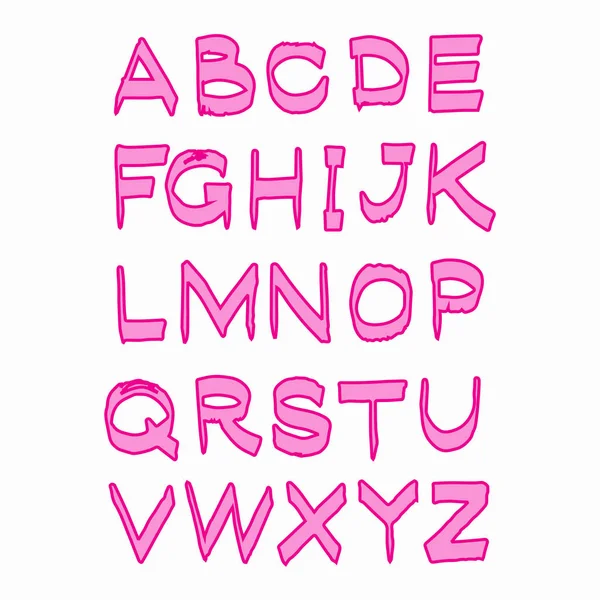 Vector pink alphabet ABC letters hand drawn isolated on white ba — Stock Vector