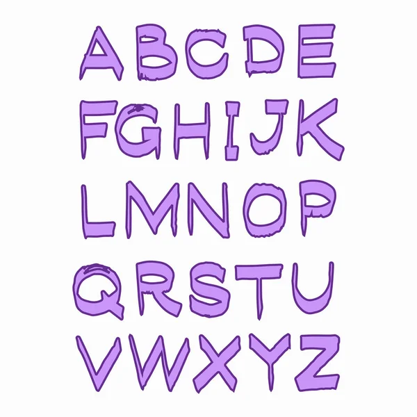 Vektor violettes Alphabet abc Buchstaben handgezeichnet isoliert auf weiß — Stockvektor
