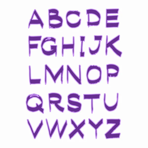 Alfabeto vectorial violeta letras ABC dibujado a mano aislado en blanco — Vector de stock