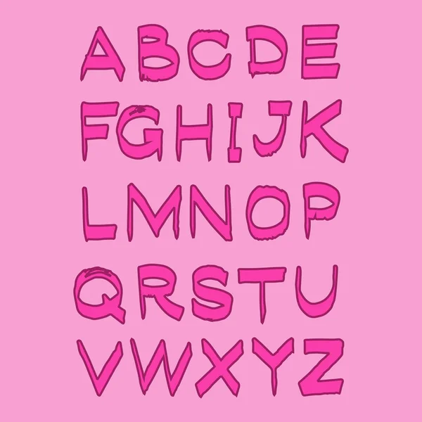 Vector pink alphabet ABC letters hand drawn isolated on pink bac — Stock Vector