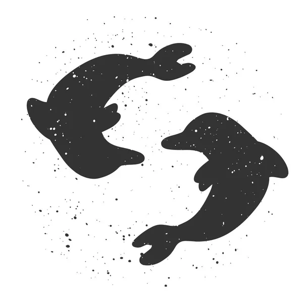 Dolphins vetor ilustração mão desenhada cor preta . — Vetor de Stock