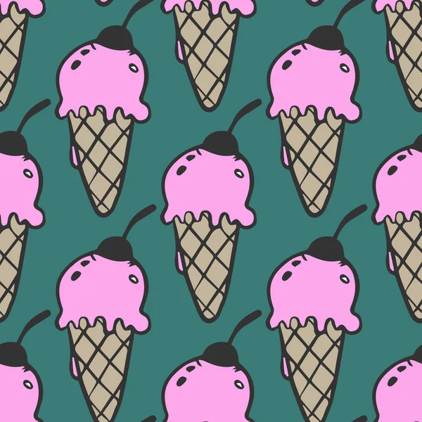 Jednolity wzór ice cream doodle tekstury z słodkie zielone liczby — Wektor stockowy