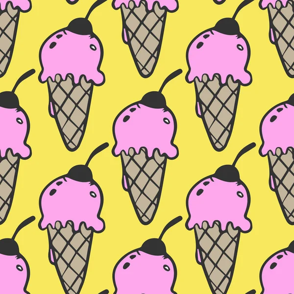 Ice cream wzór tekstury doodle z powrotem słodki żółty — Wektor stockowy