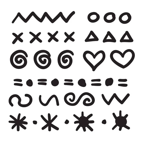 Linee e simboli disegnati a mano ornamento cornice set illustrazione — Vettoriale Stock