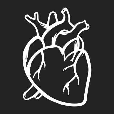 Beyaz Siyah kalp vektör simge elle çizilmiş.