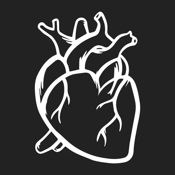 Heart vector icon hand drawn white on black. — Stock Vector