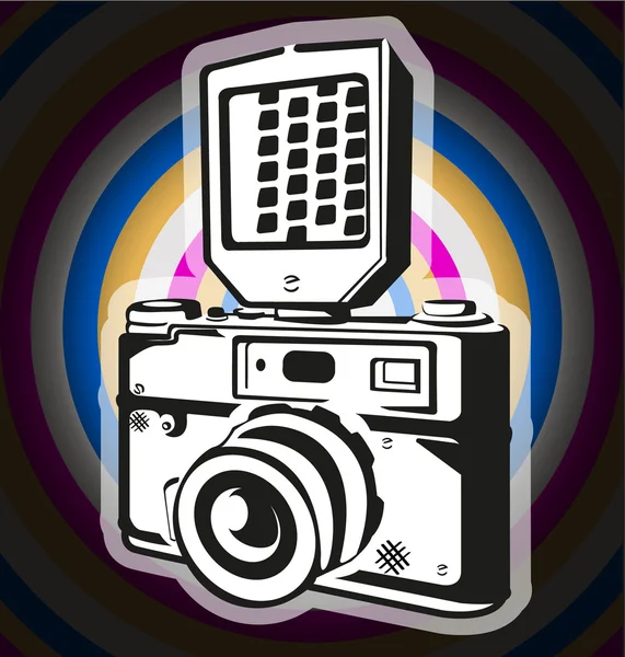 Old camera on a colored background — Stock Vector