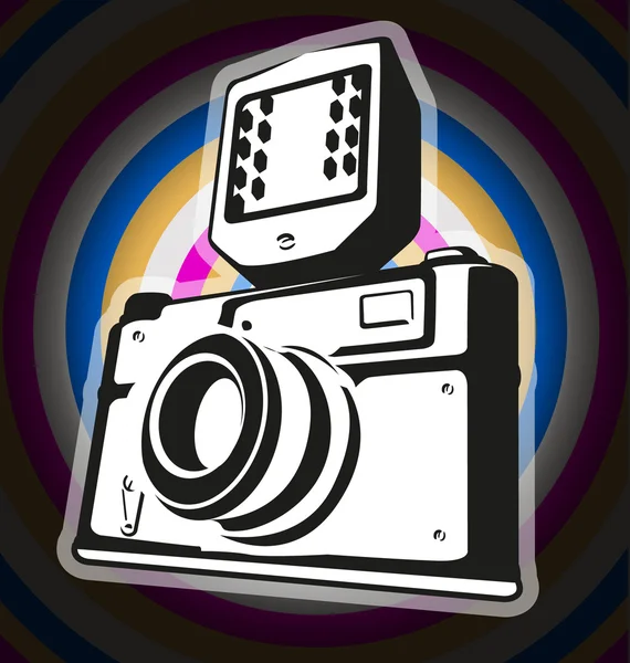 Old camera on a colored background — Stock Vector