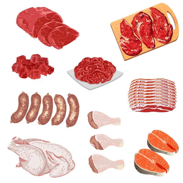 Illustrationer av köttprodukter — Stock vektor