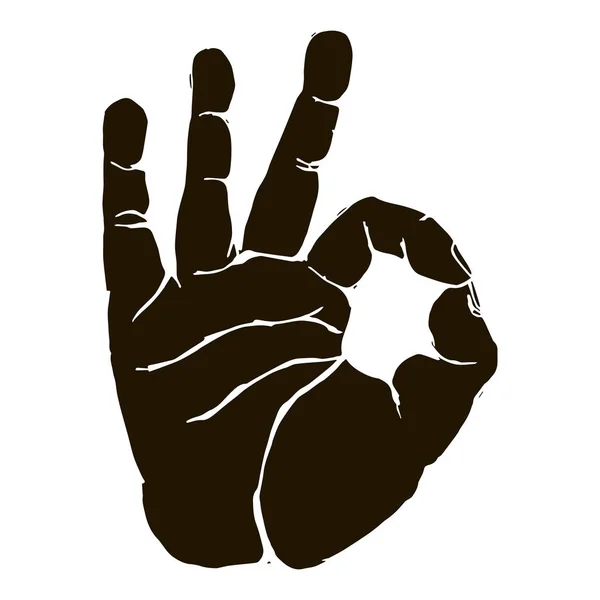 Silhueta preta OKAY mão gesto ícone gráfico — Vetor de Stock