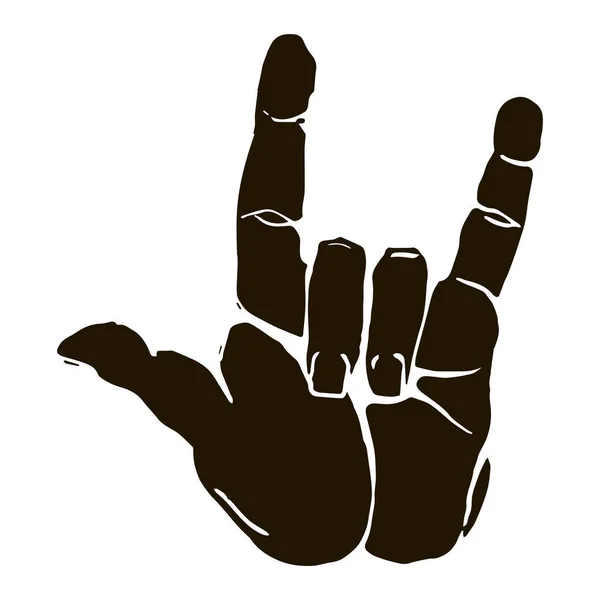 Μαύρη σιλουέτα ρεαλιστική rock n ' roll χέρι χειρονομία εικονίδιο γραφικών — Διανυσματικό Αρχείο