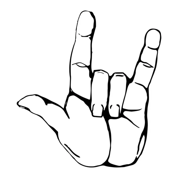 Esboço preto realista rock n roll mão gesto ícone gráfico — Vetor de Stock